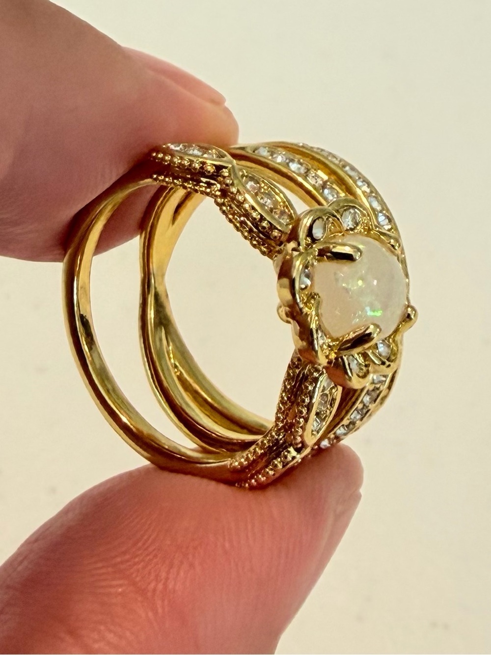 Gold-Tone Opal-Look Floral & Crossover Ring Set (R40) - Picture 6 of 7